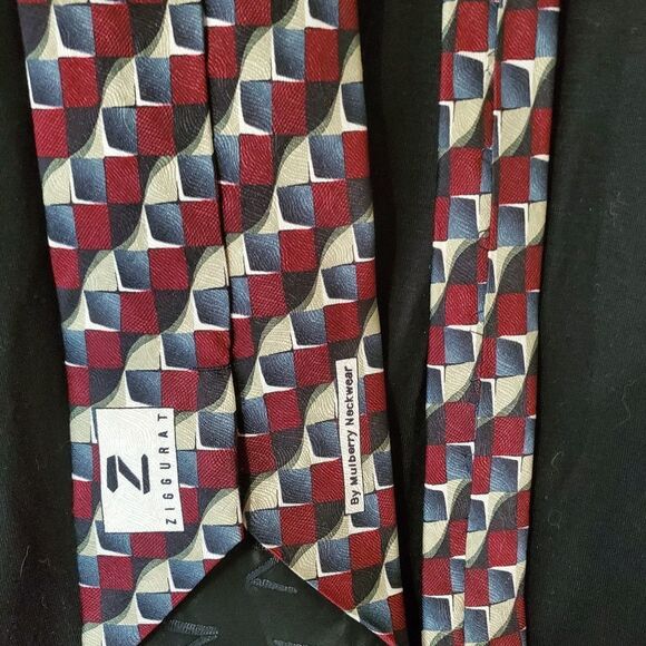 Ziggurat by Mulberry Red, Blue, Gray, & Black Silk Tie - Picture 5 of 5